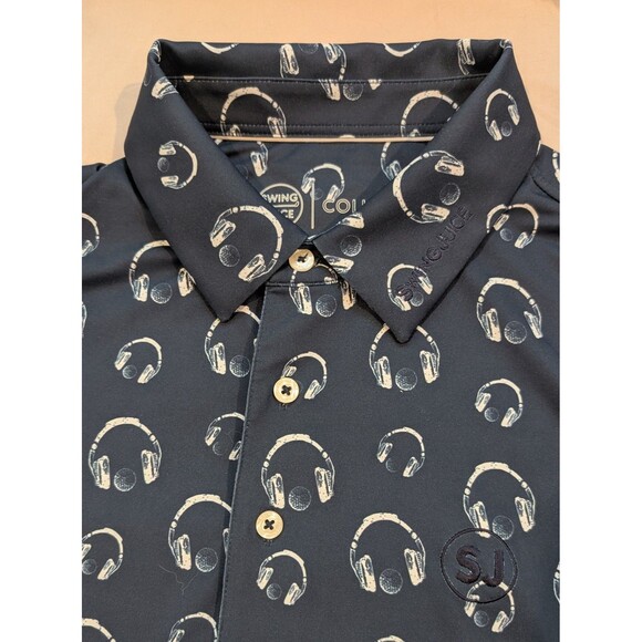 Swing Juice Golf Polo Men's Medium Performance Shirt Headphones All Over Print - Picture 1 of 7